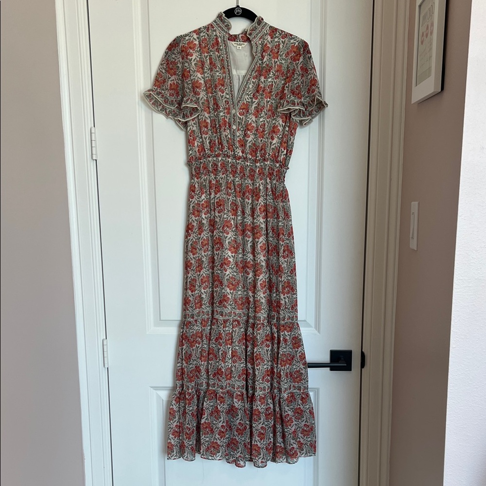 Max Studio Red and Cream Floral Midi Dress